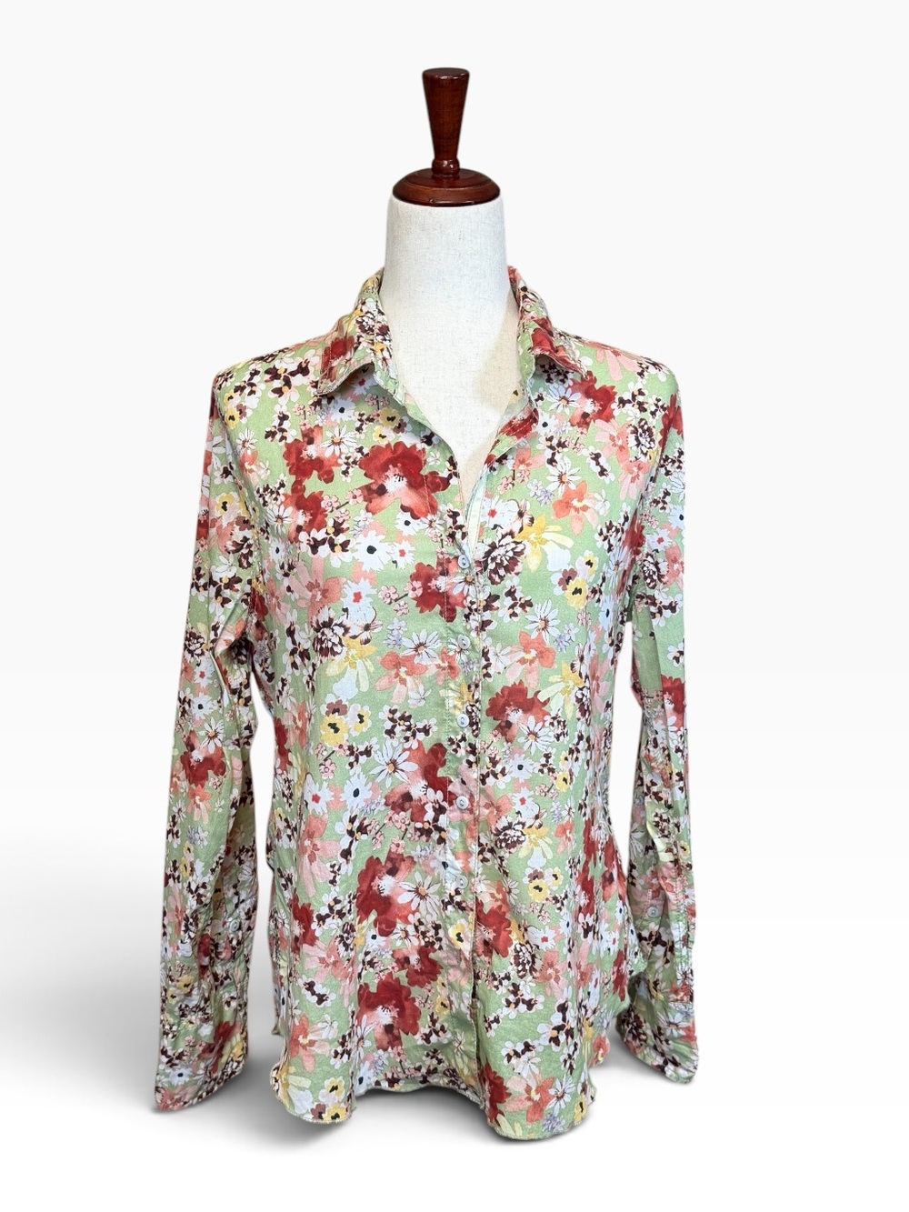 Sundance Cino Agata Provence Floral Button Up Blouse Red Green Medium #2336